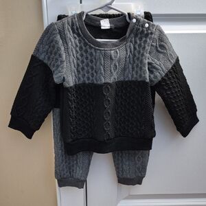 18-24M Gray and Black Cable Knit Baby Boy Outfit
